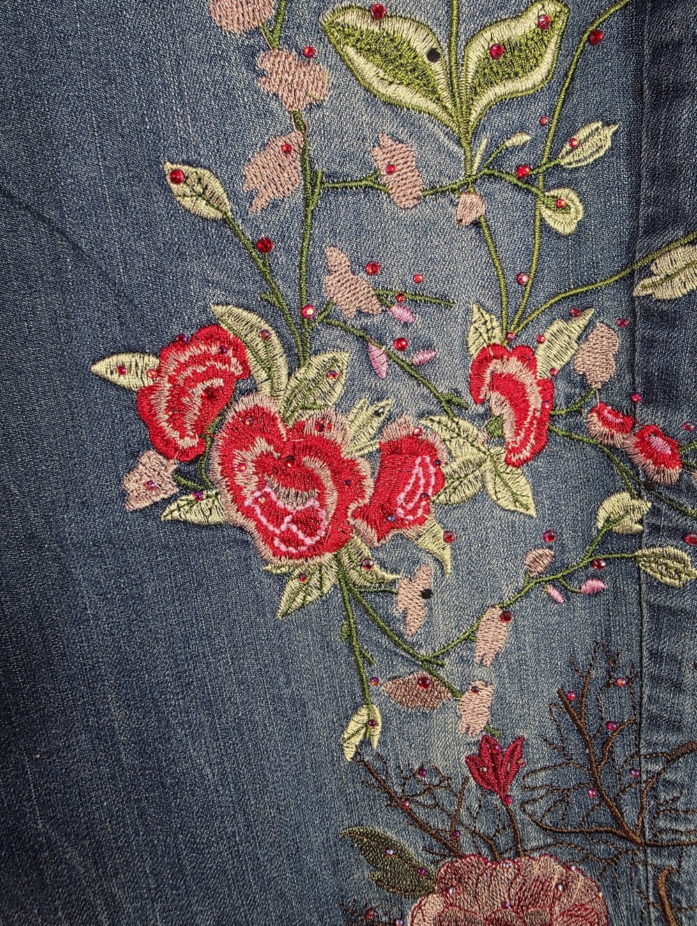 V Cristina Embroidered Floral Jeans Size 14 Boho Rhinestone Denim - Picture 3 of 11